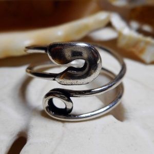 Sterling Silver Safety Pin Wrap Around Ring 2.15g
